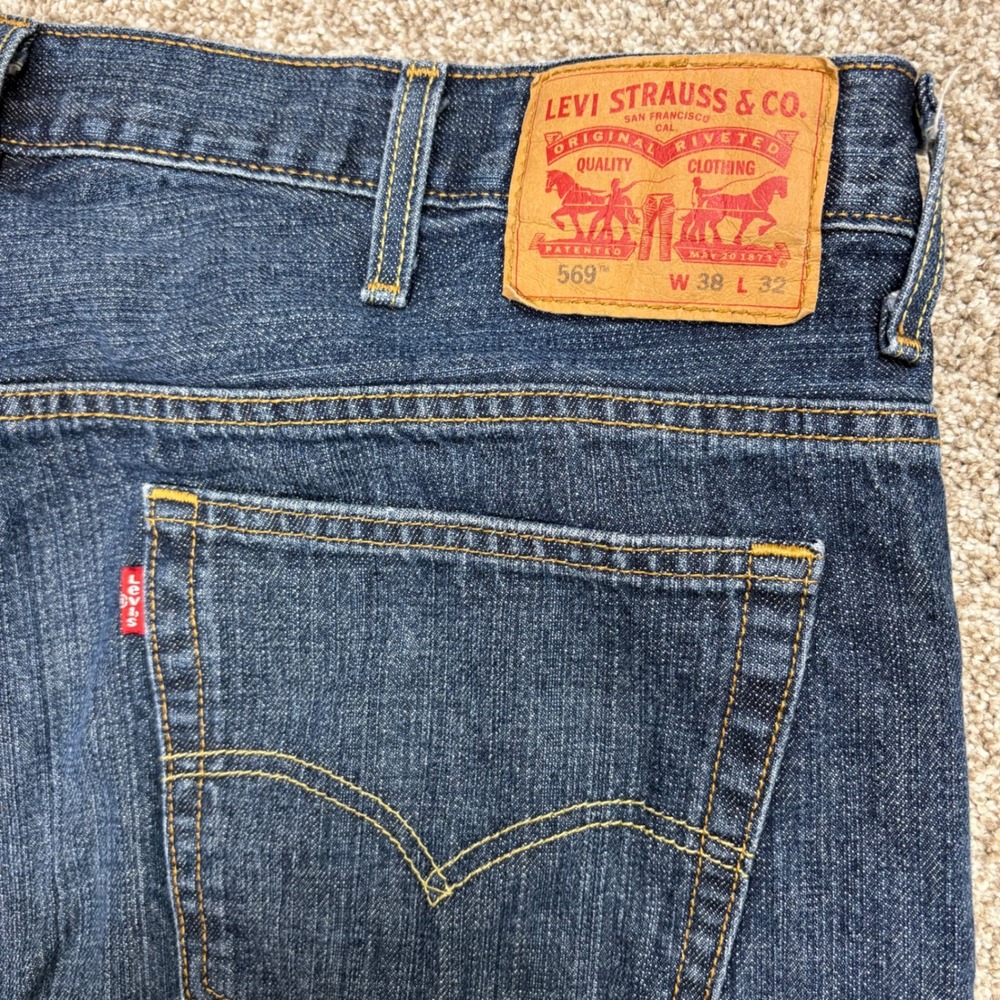 Levi's 569 Loose Straight Jeans Mens 38x32 Dark Wash Blue Baggy Denim